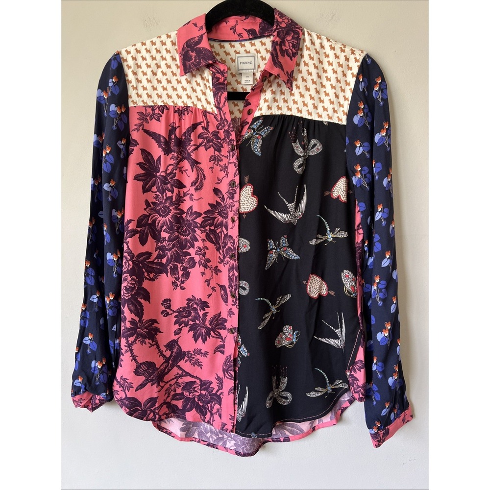 Maeve Anthropologie The Paz Mixed Print Button Down Shirt Sz XXS Floral Scottie